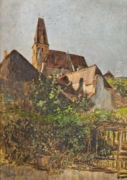 Blick Auf Die Kirche Von Weissenkirchen Oil Painting by Johann Nepomuk Geller