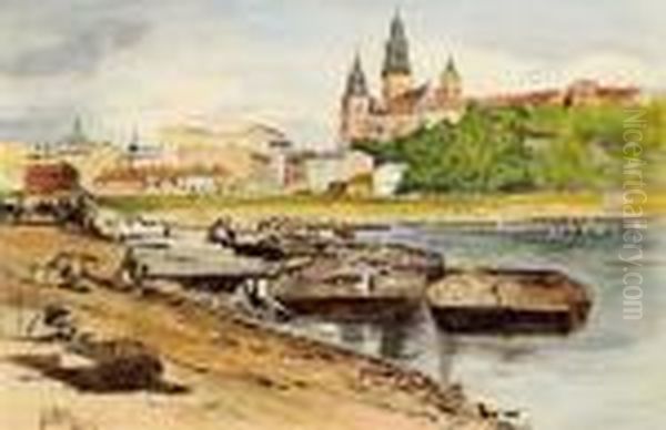 Wawel-hugel In Krakau Oil Painting by Johann Nepomuk Geller