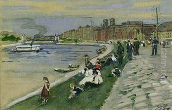 Sommertag Am Donaukanal Oil Painting by Johann Nepomuk Geller