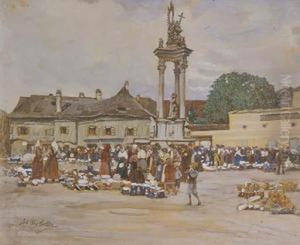 Market Scene Oil Painting by Johann Nepomuk Geller