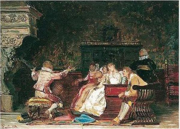 Il Racontatore (the Storyteller) Oil Painting by Edoardo Gelli