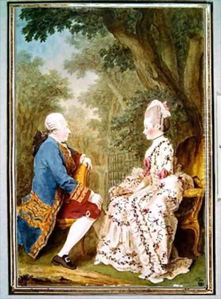 Monsieur Desgouttes and Marie Charlotte de Lallemant de Levignen Oil Painting by Louis Carrogis Carmontelle