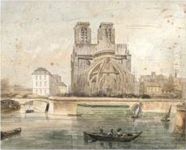 View Of Notre Dame From The Seine Oil Painting by John Gendall