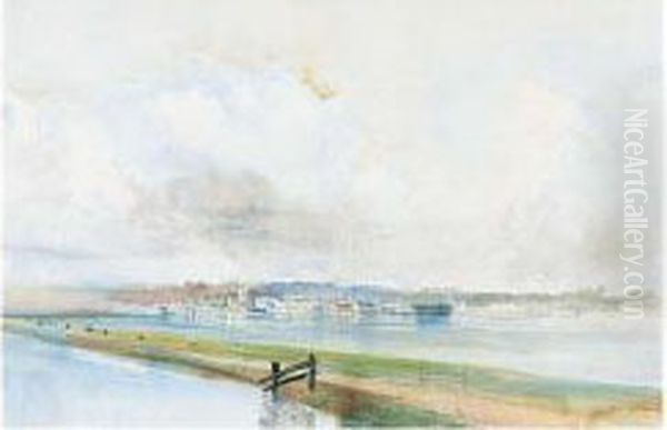 View On The Exe Towards Topsham, Devon Oil Painting by John Gendall