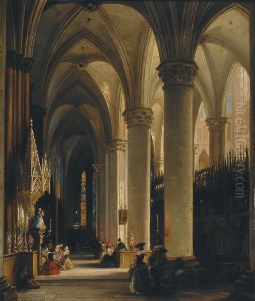 Kooromgang In Eengotische Kerk Oil Painting by Jules Victor Genisson