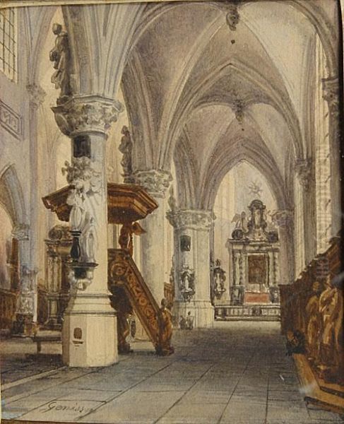 Interieur D'eglise Oil Painting by Jules Victor Genisson