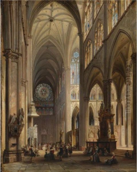 Cathedral Interior Oil Painting by Jules Victor Genisson