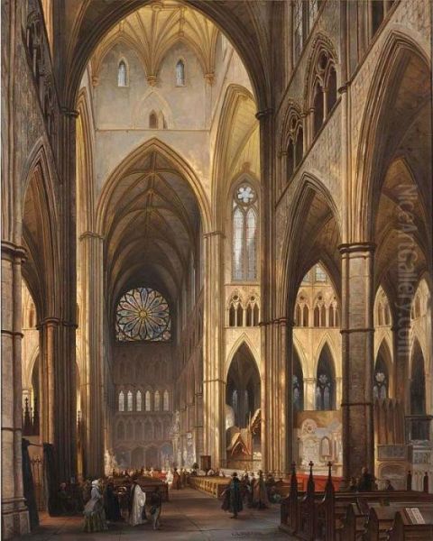 Figures In The Interior Of A Cathedral Oil Painting by Jules Victor Genisson