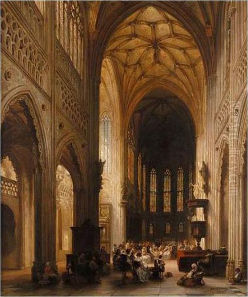 Cathedral Interior Oil Painting by Jules Victor Genisson