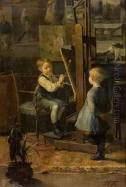 In The Artist's Studio Oil Painting by Henri-Jules-Jean Geoffroy (Geo)