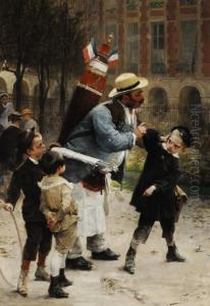 Qui Casse Les Verres Les Paie [he Who Breaks The Glasses Should Pay For Them] Oil Painting by Henri-Jules-Jean Geoffroy (Geo)