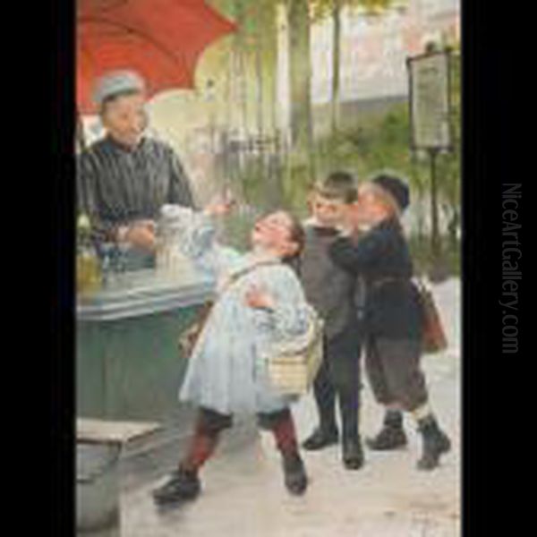 The Lemonade Stand Oil Painting by Henri-Jules-Jean Geoffroy (Geo)