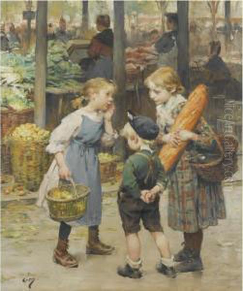 Les Petites Menageres Oil Painting by Henri-Jules-Jean Geoffroy (Geo)