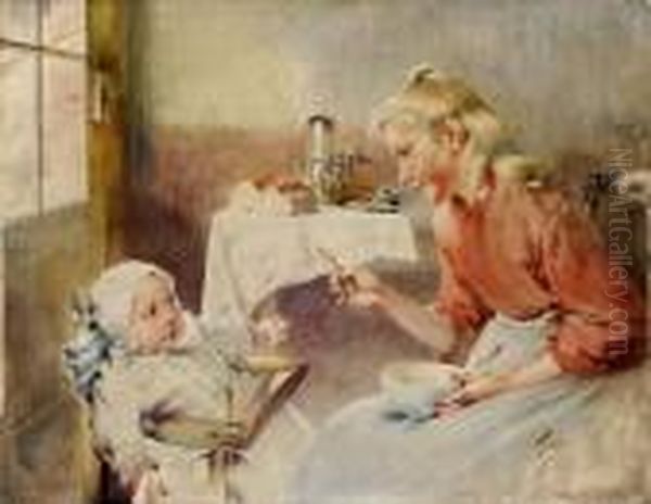 Le Petit Dejeuner Oil Painting by Henri-Jules-Jean Geoffroy (Geo)