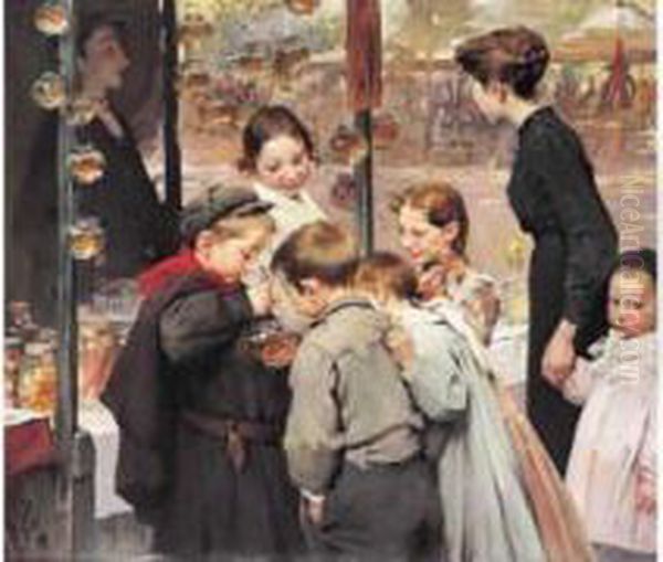 Les Poissons Rouges Oil Painting by Henri-Jules-Jean Geoffroy (Geo)