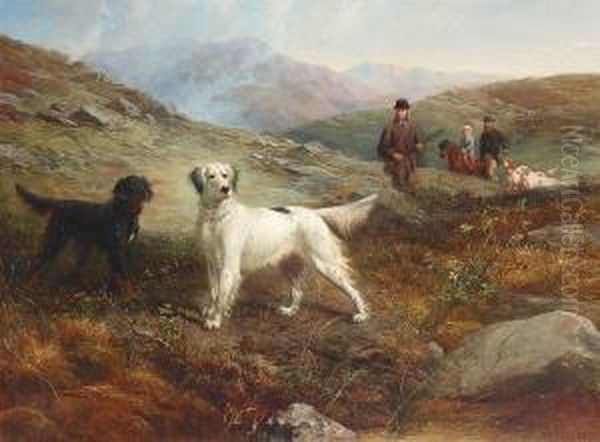 A Hunting Party With Setters On The Moors Oil Painting by George Earl