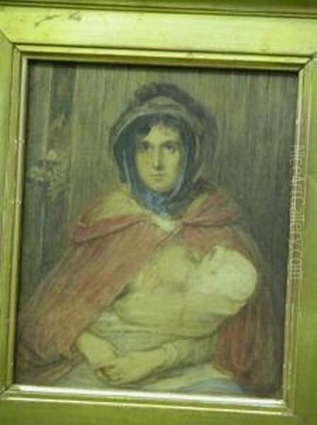 Portrait Of The Artists Daughter, Maud, With Her Baby Oil Painting by George Earl