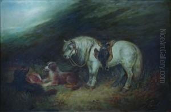 White Pony With Game And Two Setters Oil Painting by George Earl