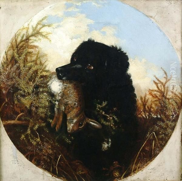 A Dog Holding A Rabbit Oil Painting by George Earl