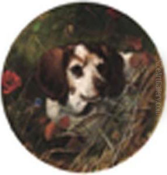 Earl A Beagle Ina Thicket Signed, Oil On Canvas 16in. Circular Oil Painting by George Earl