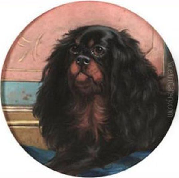 A Black And Tan King Charles Spaniel Oil Painting by George Earl