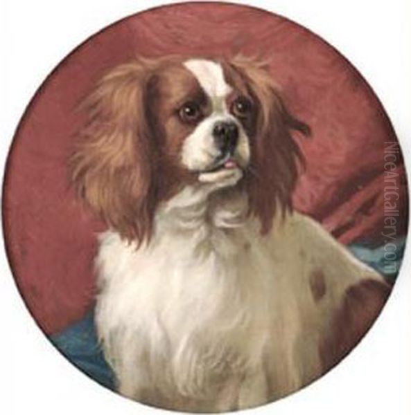 A Blenheim Cavalier King Charles Spaniel Oil Painting by George Earl