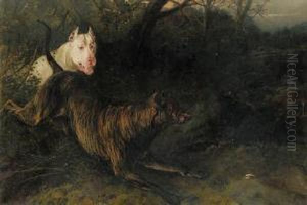 On The Scent; And In Full Pursuit, With A Bear Beyond Oil Painting by George Earl