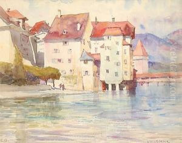 View Of Lucerne Oil Painting by Sir Ernest George