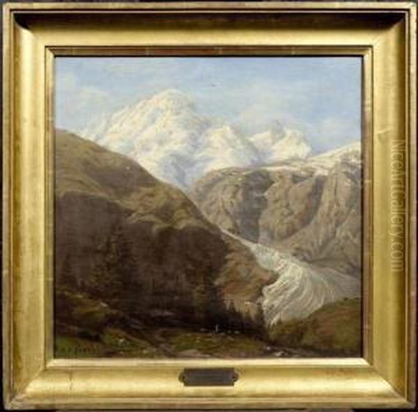 View Of A Glacier Oil Painting by Jean Philippe George-Juillard