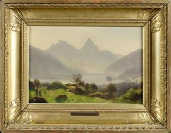 Landscape With A Lake And Mountains Oil Painting by Jean Philippe George-Juillard