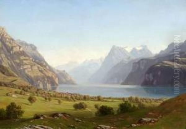 Lac Des Quatre Cantons Oil Painting by Jean Philippe George-Juillard