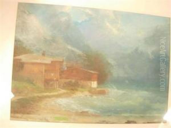 Chalets Au Bord De L'eau Oil Painting by Jean Philippe George-Juillard