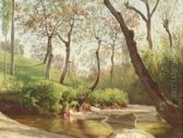 Herbstliche Flusspartie Mit Bewaldetem Ufer. Oil Painting by Jean Philippe George-Juillard