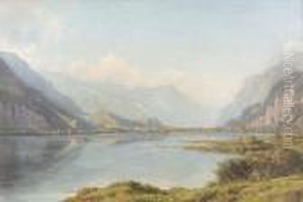 Thunersee Mit Blick Auf Interlaken Und Unterseen. Oil Painting by Jean Philippe George-Juillard