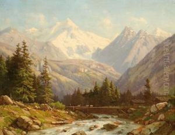 Swiss Mountain Landscape Oil Painting by Jean Philippe George-Juillard