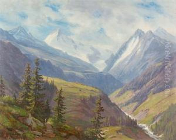 Gebirgspartie Im Wallis. Oil Painting by Jean Philippe George-Juillard