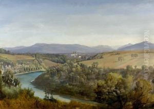 Herbstliche Flusslandschaft Bei Genf. Oil Painting by Jean Philippe George-Juillard