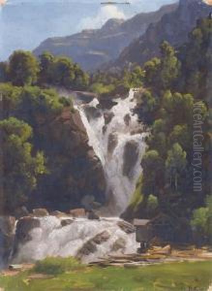 Un Torrent En Montagne Oil Painting by Jean Philippe George-Juillard