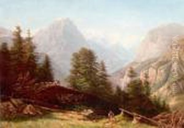 Glarner Alpen Ob Linthal Oil Painting by Jean Philippe George-Juillard