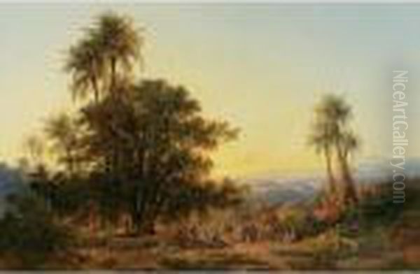 Caravan At The Oasis Oil Painting by Friedrich Otto Georgi