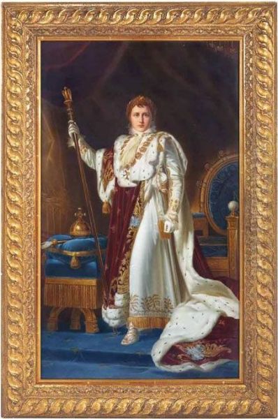 The Young Emperor Depicted In 
His Grand Coronation Robe Standing Beside His Throne Chair With His Orb 
And Scepter. Oil Painting by Baron Francois Gerard