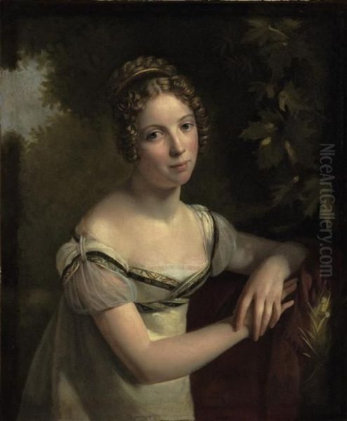 Portrait Of A Lady In A White Silk Dress Oil Painting by Baron Francois Gerard