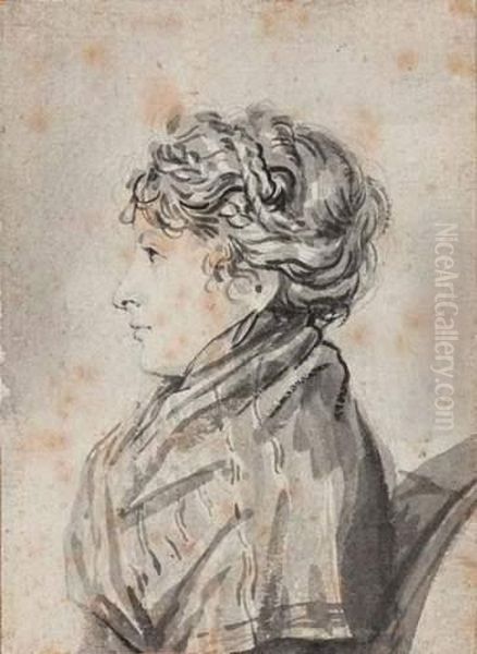 Portrait De Madame Bazin De Profil Avec Un Chale Oil Painting by Baron Francois Gerard