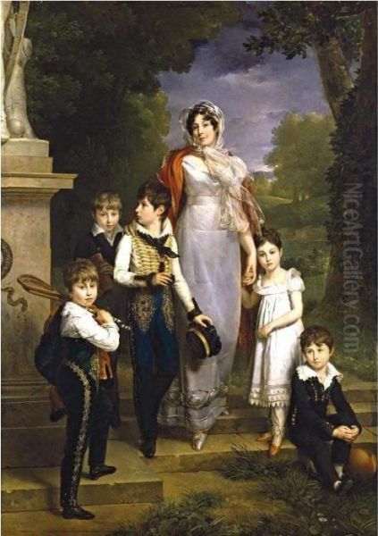 Portrait Of 
Louise-antoinette-scholastique Geheneuc, Marechale Lannes, Duchesse De 
Montebello, With Her Children Oil Painting by Baron Francois Gerard