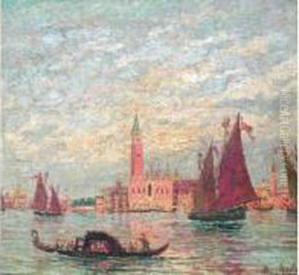 Gondole Et Voilier Pres De La Place Saint Marc A Venise Oil Painting by Henry Gerard