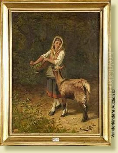 Jeune Fille Et Sa Chevre Oil Painting by Lucien Gerard