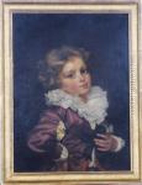 Portrait Of A Young Boy, Half-length, In A Pink Coat Oil Painting by Marguerite Gerard