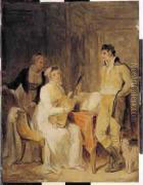 Scene D'interieur Avec Une Jeune Femmejouant De La Guitare Oil Painting by Marguerite Gerard