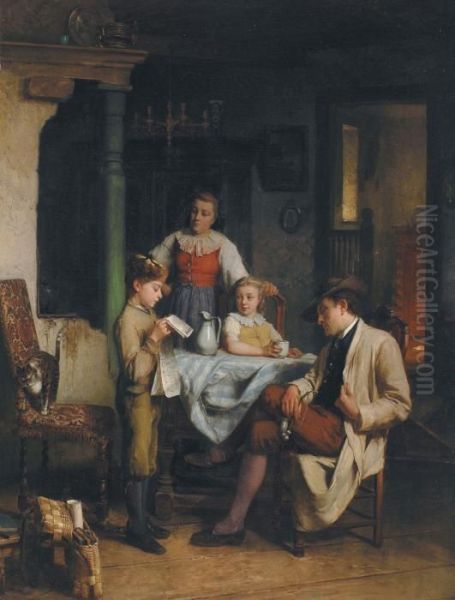 Reading Thenewspaper Oil Painting by Theodore Gerard