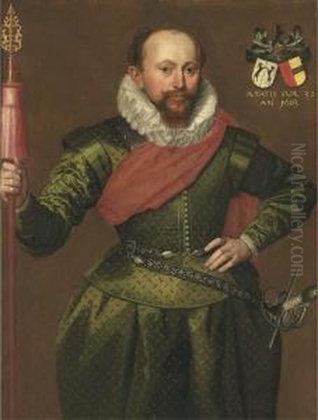 Portrait Of A Captain Of The 
Trainband, Three-quarter-length, Ingreen Doublet And Breeches Oil Painting by Marcus Ii Gerards